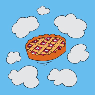 Gökyüzündeki turta. Mecazi bir deyim. Doodle tarzı.