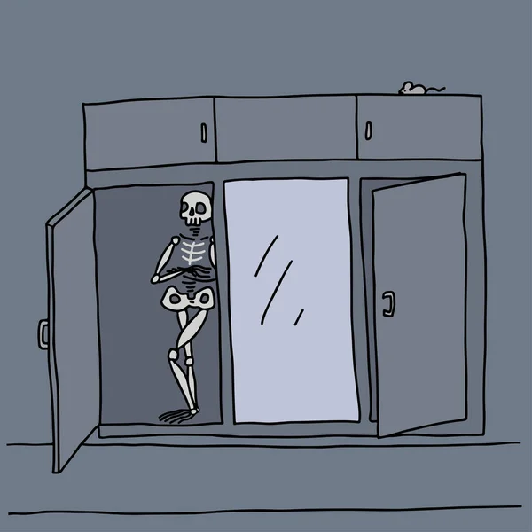 Skeleton in the closet or cupboard. Metaphoric idiom. — Stock Vector