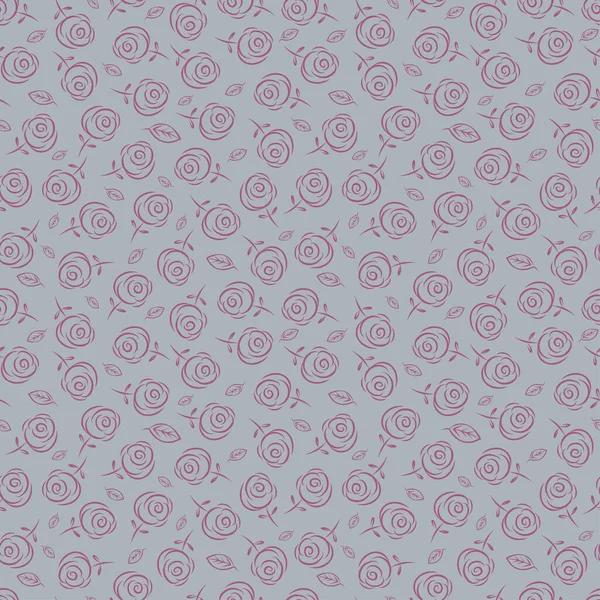 Ditsy floralen nahtlosen Muster. Dusty Lavendel Farbe Rosen auf kühl-getönten grauen Hintergrund. — Stockvektor