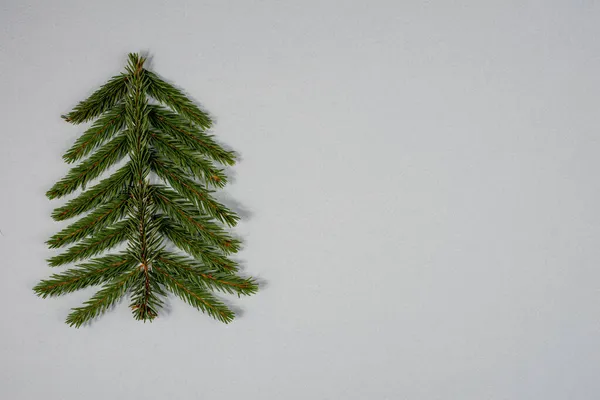 Arbre de Noël stylisé en branches de sapin sur fond gris. — Photo