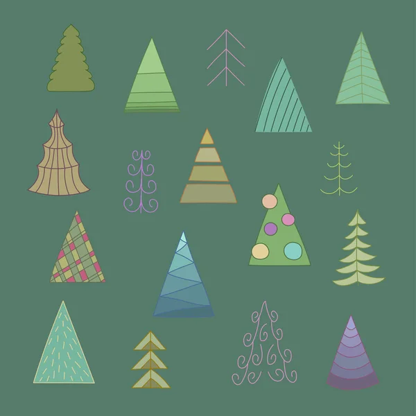 Set aus verschiedenen Weihnachtsbäumen. Vektorillustration. — Stockvektor