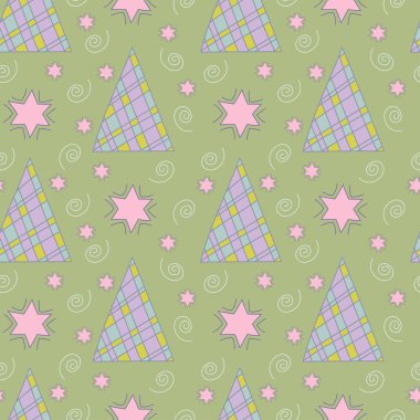 Köknar ağaçları ve yıldızlarla kusursuz desen. Noel arkaplan vektörü.