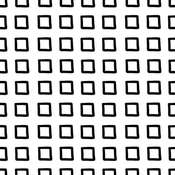 Abstract met de hand getekend naadloos patroon met vierkanten, zwart-wit textuur. — Stockvector