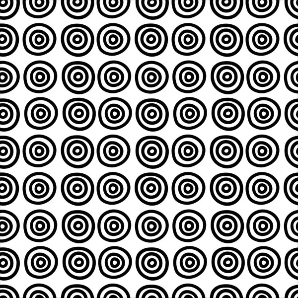 Abstracte hand getekend naadloos patroon, zwart-wit cirkel textuur. — Stockvector