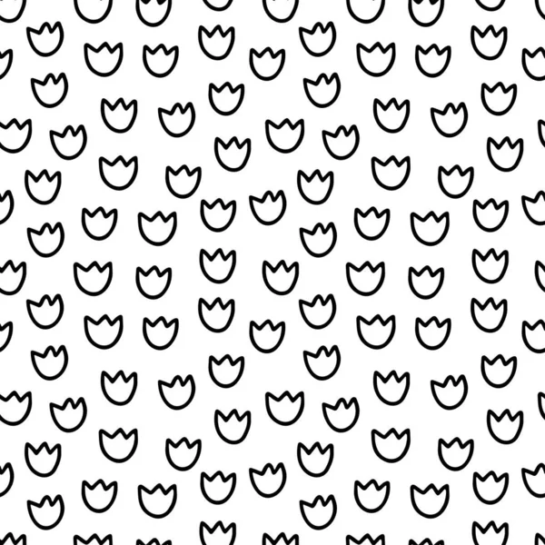 Abstract hand drawn seamless pattern with tulip flower shape elements. Black and white texture. — 图库矢量图片