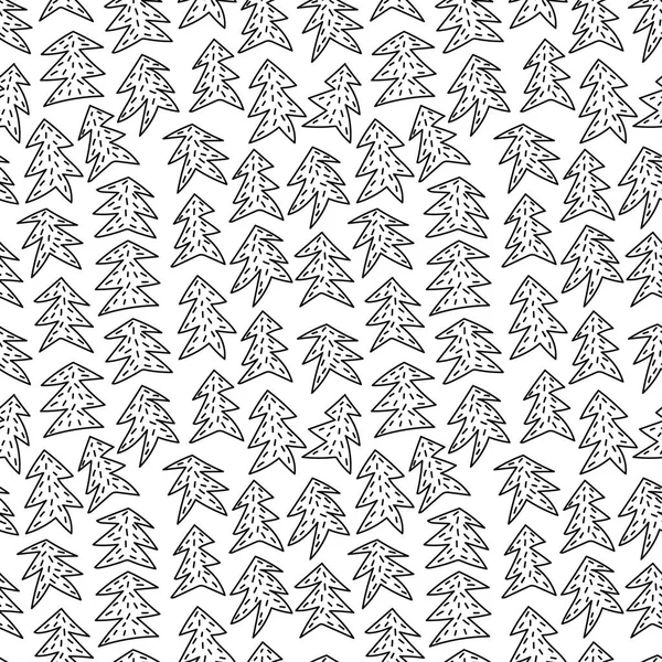 Black and white hand drawn seamless pattern with spruce ornament. — Stockvektor