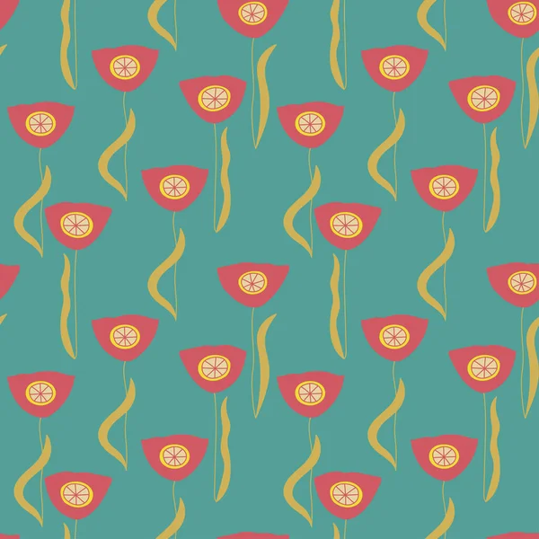 Floral pattern with red tulips on green background. Seamless Ditsy print —  Vetores de Stock