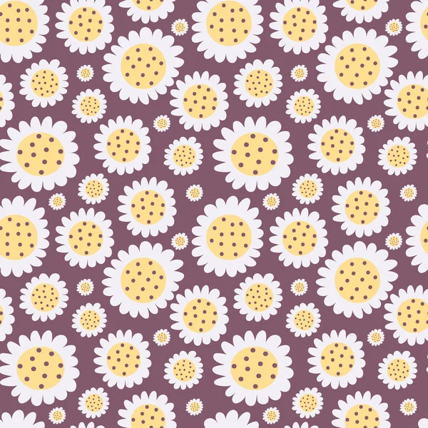 Motif floral avec des fleurs de marguerite blanche sur fond violet foncé. Imprimé Ditsy sans couture. — Image vectorielle
