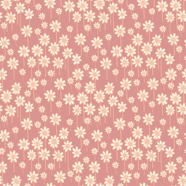 Květinový vzor s bílými květinami sedmikrásky na světle červeném pozadí. Bezproblémový tisk Ditsy. — Stockový vektor