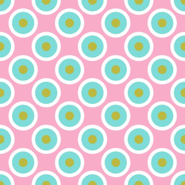 Soyut geometrik dairesel kusursuz desen. Pembe arka planda turkuaz yeşil daireler.