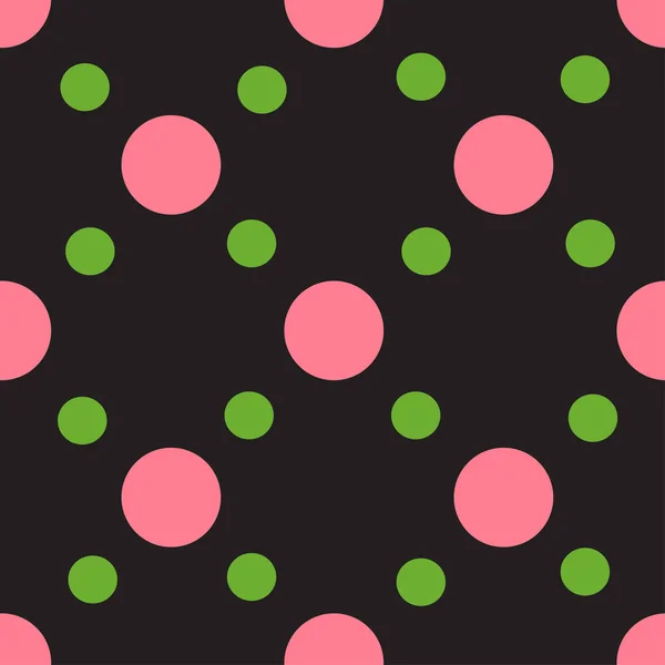 Fondo marrón oscuro con círculos rosados y verdes. Patrón retro sin costura abstracto. — Vector de stock