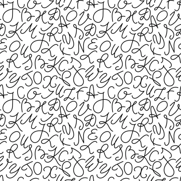 Handgetekend naadloos patroon met alfabet letters, zwart-wit textuur. — Stockvector