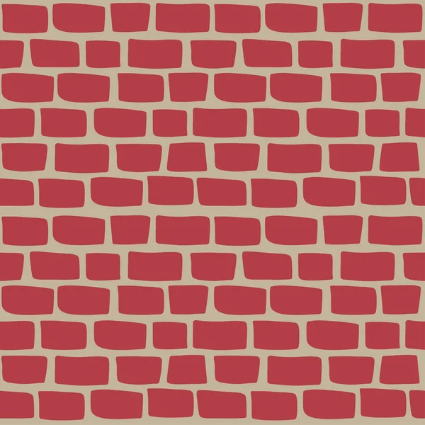 Handgetekende rode muur baksteen naadloos patroon. Doodle stijl vector. — Stockvector