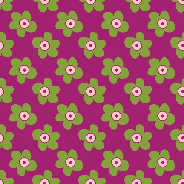 Grüne Blumen auf violettem Hintergrund. Nahtloses, wiederholtes Muster. — Stockvektor