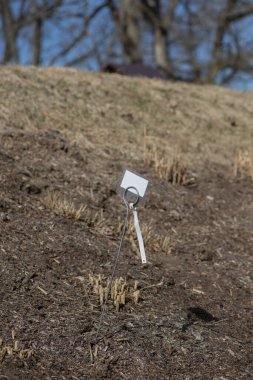 Bahçede boş bir bitki etiketi.