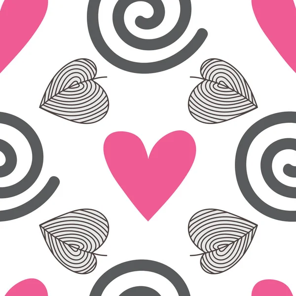 Heart Shape Leaves Spiral Geometric Pattern White Background Fabric Wrapping — Stock Vector