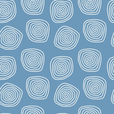 El çizimi eşmerkezli daireler kusursuz desen. Mavi arka planda beyaz daireler. Tasarım, tekstil, ambalaj, kart, baskı için.