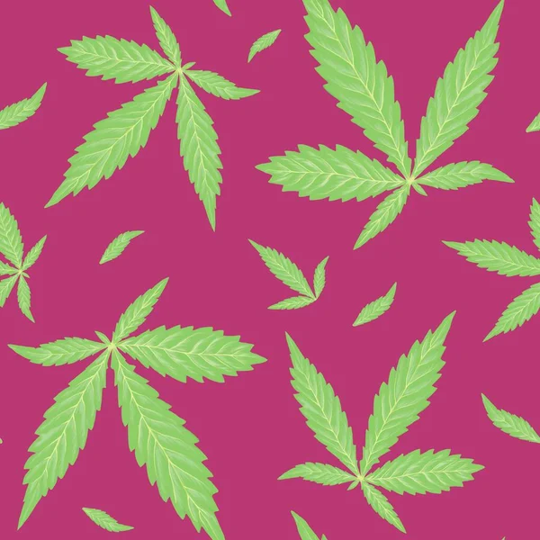 Cannabis Leaves Seamless Pattern Dark Fuchsia Background Fabric Wrapping Paper — Stockfoto