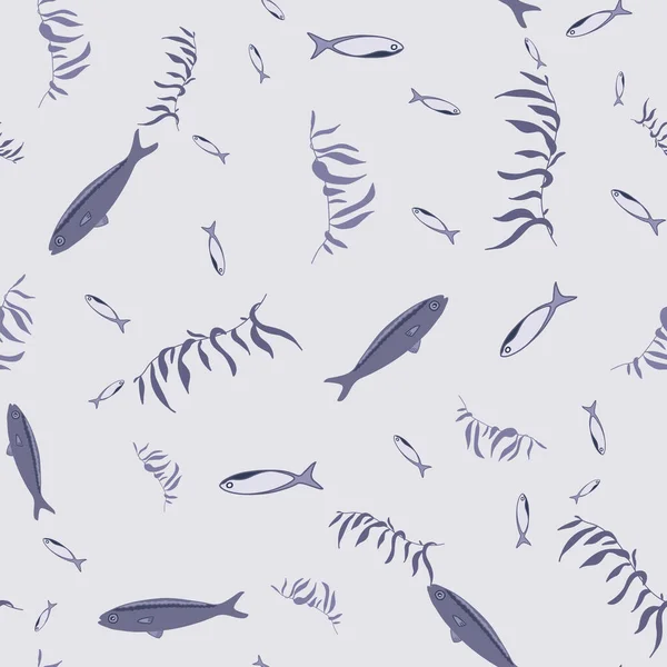 Fish Sea Weed Monochromatic Seamless Pattern Fabric Wrapping Paper Packaging — Διανυσματικό Αρχείο