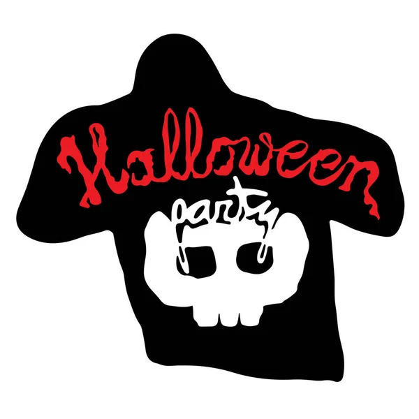 Halloween Party Sticker Handwritten Text Skull Vector Illustration — Image vectorielle