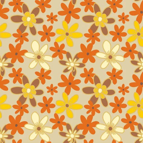 Orange Yellow Flowers Beige Background Retro 70S 60S Style Summer — Image vectorielle