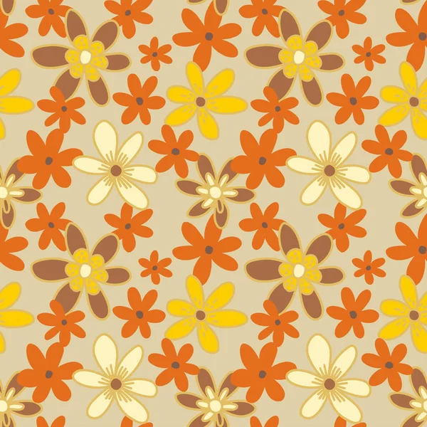 Orange and yellow flowers on beige background. Retro 70s and 60s style summer print. For home decor, textile, wrapping paper.