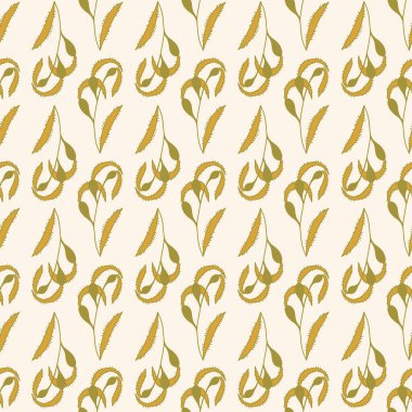 Sea weed, algae seamless pattern on cream background. For fabric, wrapping paper, packaging, scrapbooking.