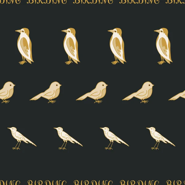 Gestreifte Vögel Nahtlose Muster Vögel Und Wort Birding Einer Reihe — Stockvektor