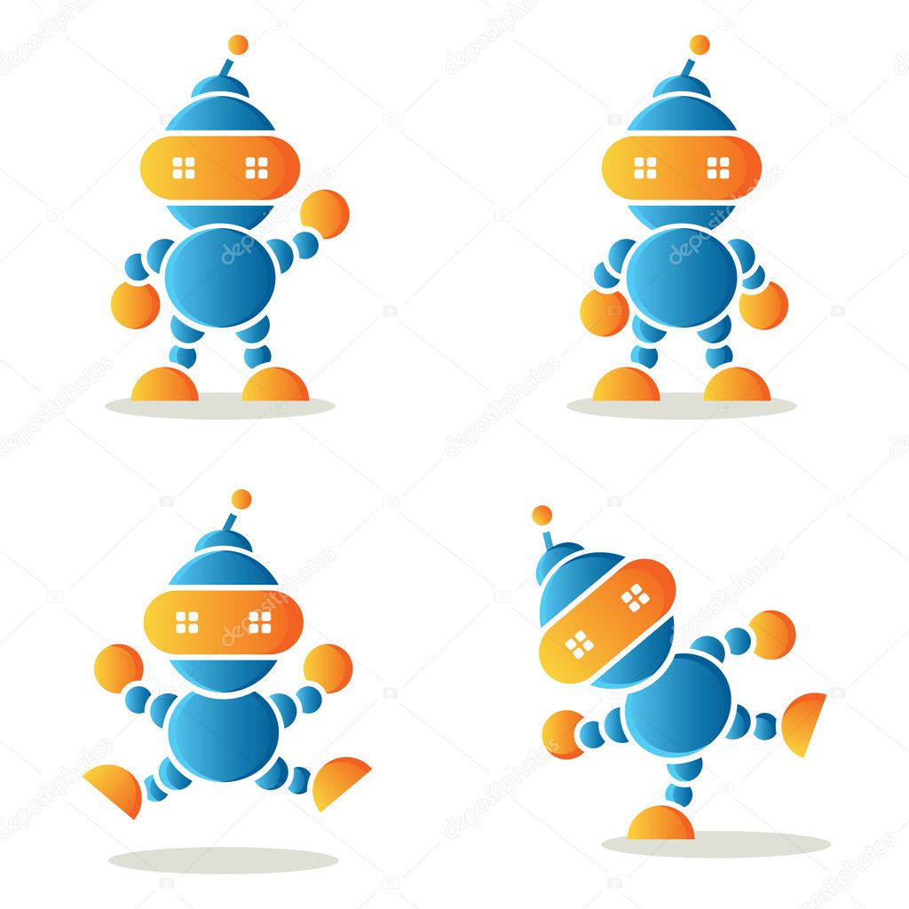 Set of dancing robots, vector illustration