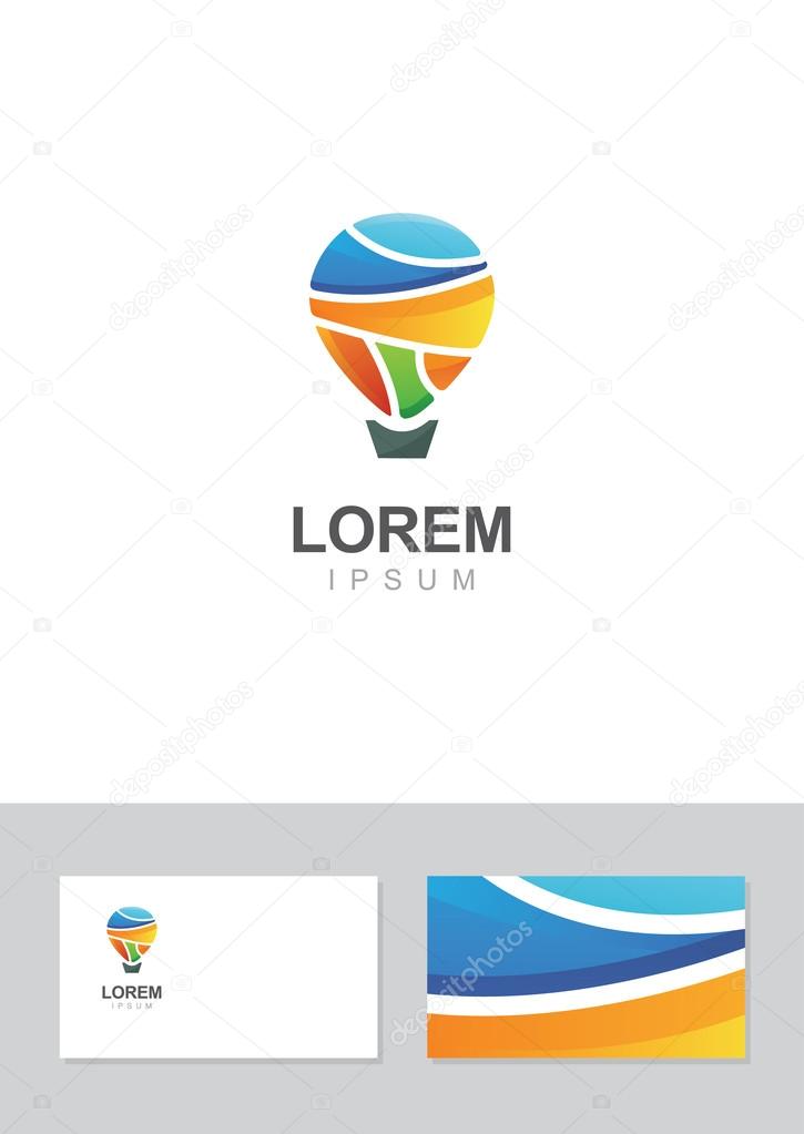 Hot air balloon icon design element with business card template.