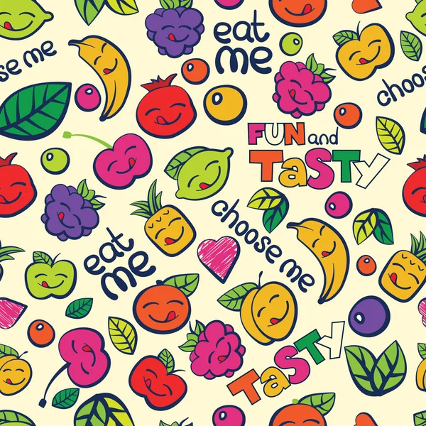 Patrón de vector colorido transparente, berry dibujado mano y frutas — Archivo Imágenes Vectoriales