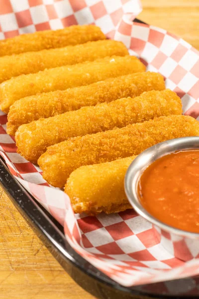 Cheese Sticks Closeup Junk Food Fast Food Marinara Sauce Mozarella — Stock Photo, Image