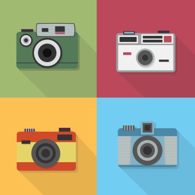 Vintage Fotoğraf kamera Icon set - uzun gölge ile düz modern tasarım