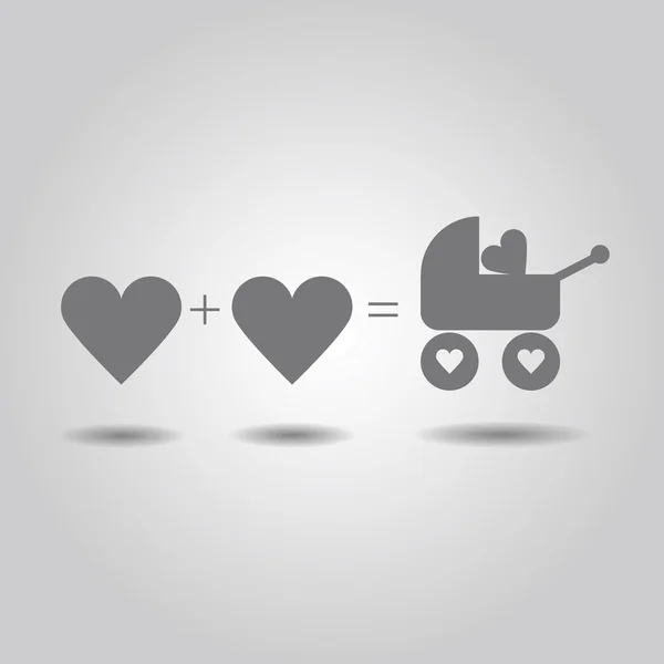 Family love heart - zwei Herzeltern und Babyliebe im Kinderwagen — Stockvektor