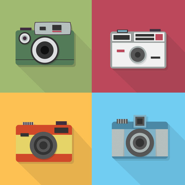 Vintage photo camera icon set - Flat modern design with long shadow