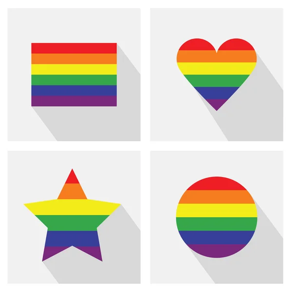 Pride flag stripe color icons in different shapes and long shadows — Stock Vector