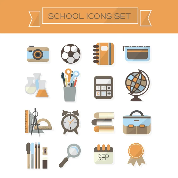 Conjunto de ícones escolares - Moderno design plano colorido sobre fundo branco —  Vetores de Stock