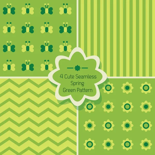 Conjunto de 4 lindos patrones sin costura verde primavera — Vector de stock