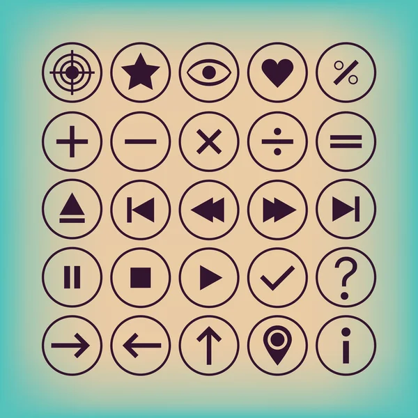 Contrôleurs de contour mince, calcul, symboles généraux et boutons ensemble d'icônes - Design plat moderne — Image vectorielle