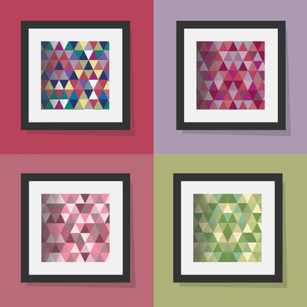 4 padrões triangulares sem costura coloridos e emoldurados - design moderno de textura abstrata geométrica — Vetor de Stock