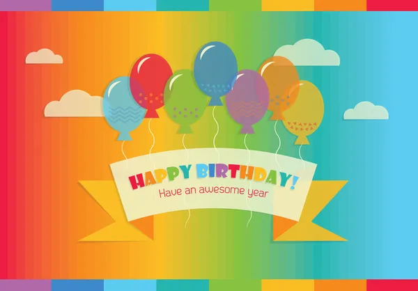 Abstracte gelukkige verjaardag! bericht met kleurrijke ballonnen — Stockvector