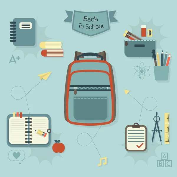 Back to school icons set on blue background — Stock Vector