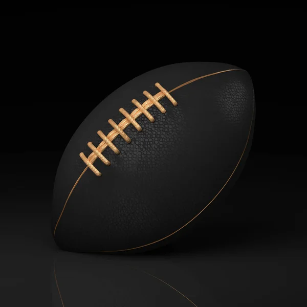 Elegantní černý americký fotbalový míč se zlatou tkanicí. 3D vykreslení — Stock fotografie