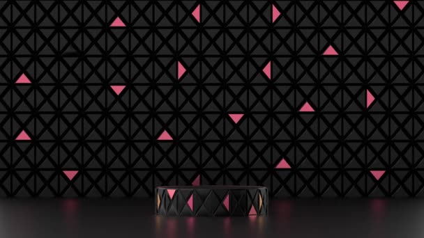Animation av en abstrakt elegant podium med en bakgrund av trianglar i svart — Stockvideo