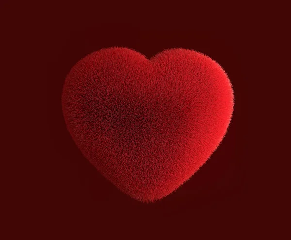 Fur red cute romantic heart close-up. Valentines card for the Valentines Day holiday. 3D Render — 图库照片#