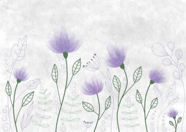 Muhteşem çiçek ve bitkilerin soyut temizliği. Grunge duvar dekorasyonu için suluboya duvar kâğıdı. Beton bir duvarın arka planında renklerle.