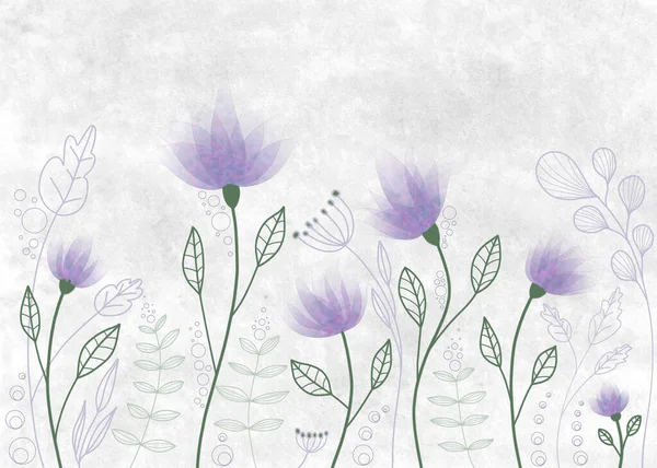 Muhteşem çiçek ve bitkilerin soyut temizliği. Grunge duvar dekorasyonu için suluboya duvar kâğıdı. Beton bir duvarın arka planında renklerle.