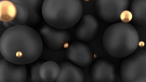 Streszczenie 3d animacja spadające kulki w czerni i złota — Wideo stockowe