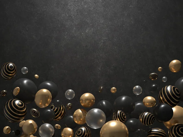 Cornice elegante astratta realizzata in palline nei colori nero e oro. Render 3D — Foto Stock