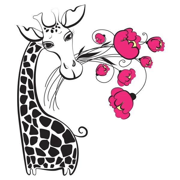 Linda jirafa con ramo de flores — Archivo Imágenes Vectoriales